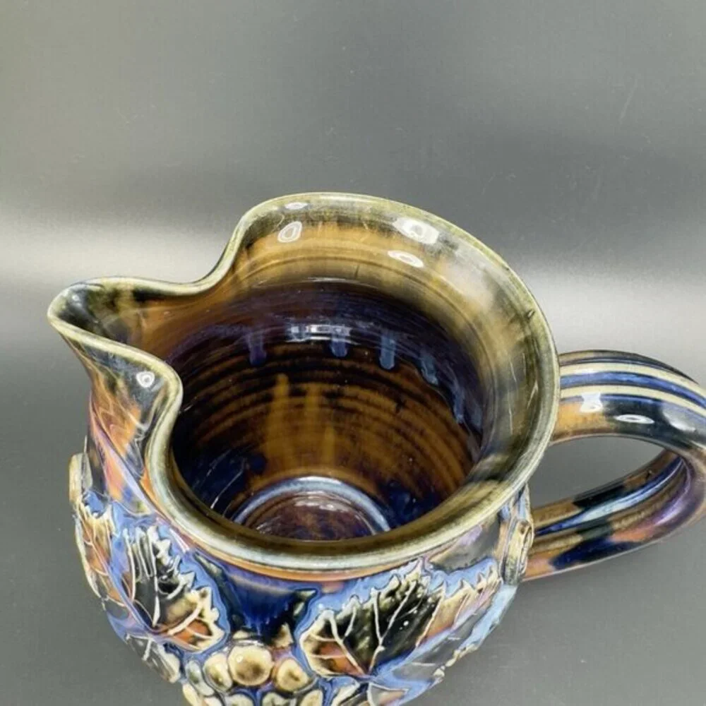 Greg Olson Studio Art Pottery Pitcher Carafe Jug Heavy Glaze Grape Signed‎ VTG